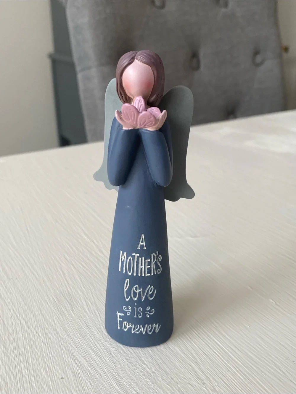 Mother's Love Blue Angel Figurine - Holding Butterfly, Mother's Love is Forever